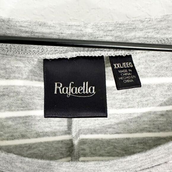 Rafaella Short Sleeve Drawstring Striped Above Knee Dress Heather Grey White XXL - Picture 3 of 7